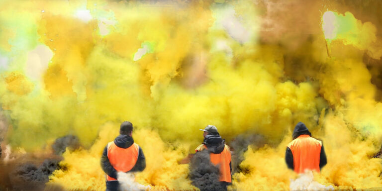 Patricia Lambertus, Pyro Yellow, 2025, Digitaler Print auf Stoff, 1 × 2 m